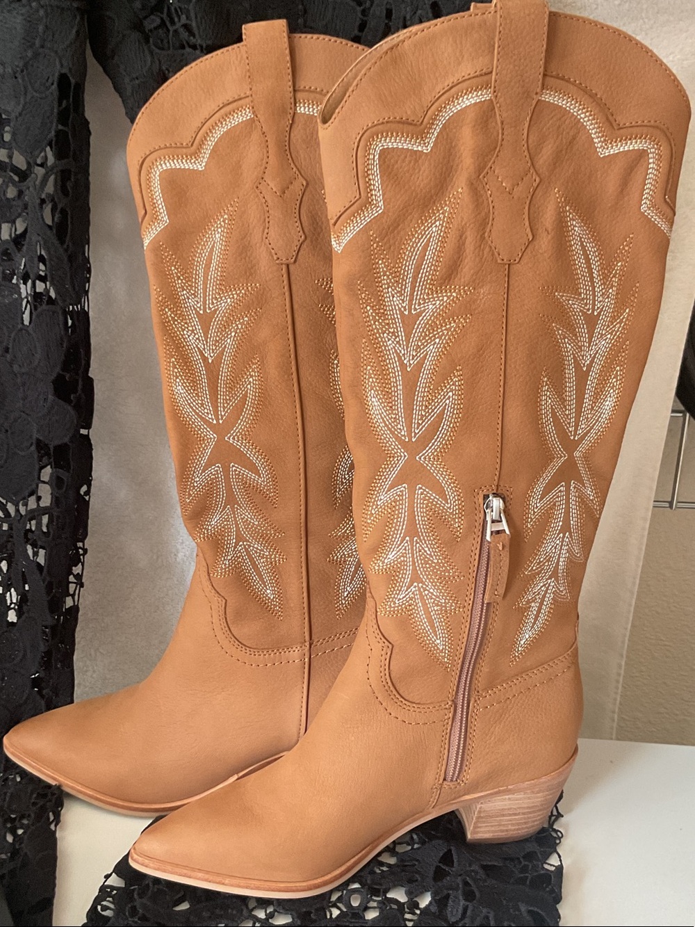Dolce Vita Tan Embroidered Western Knee-High Boots 👢